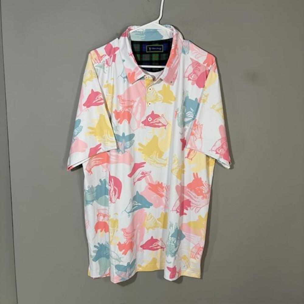 William Murray Polo Shirt Mens XL White Pastel Graphic Print Golf Stretch Top